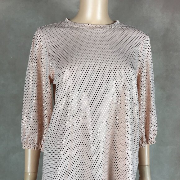 NANETTE LEPORE Coral Shimmer Dot 3/4 Sleeve Top NWOT M - Picture 8 of 11